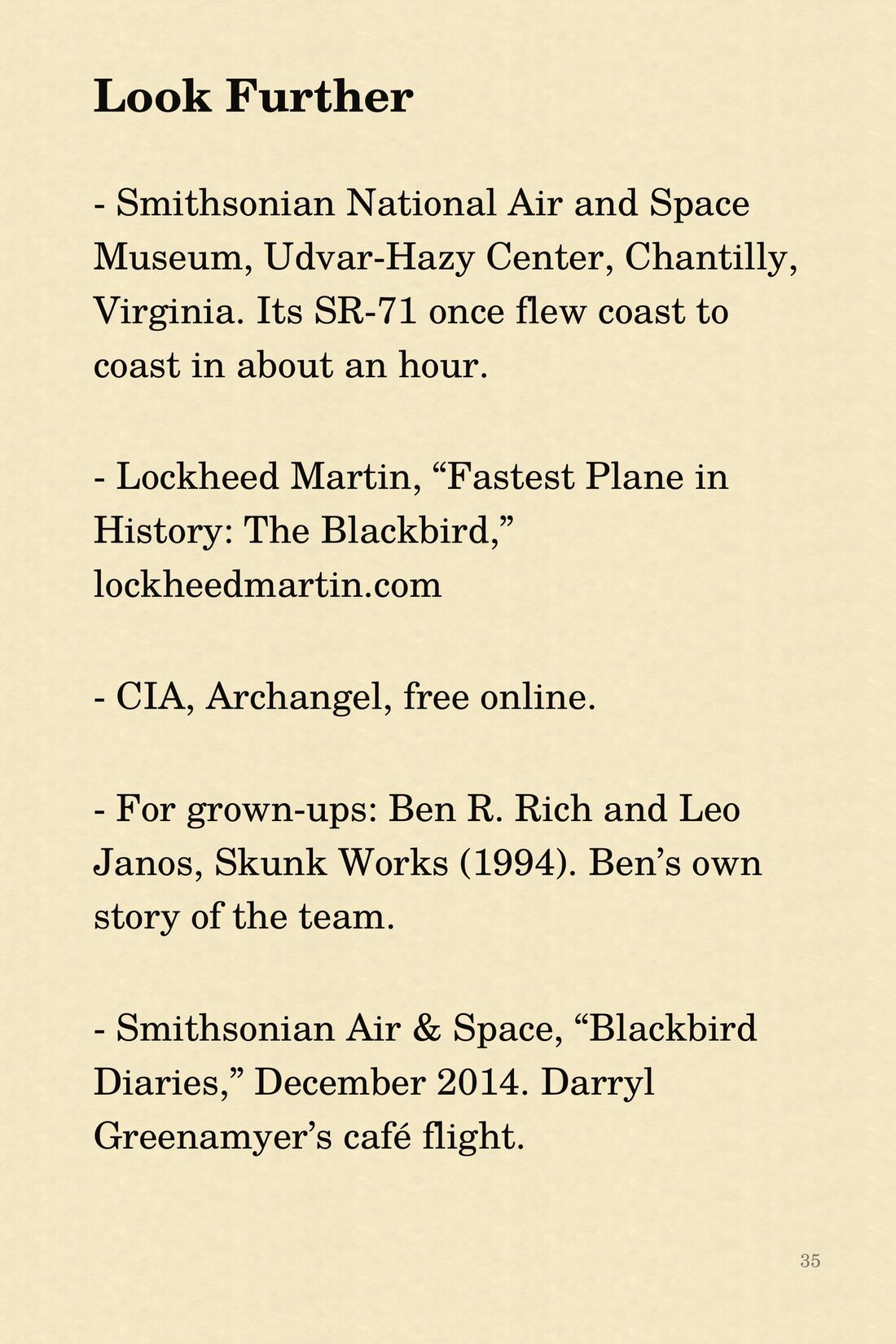 The sources page from Blackbird